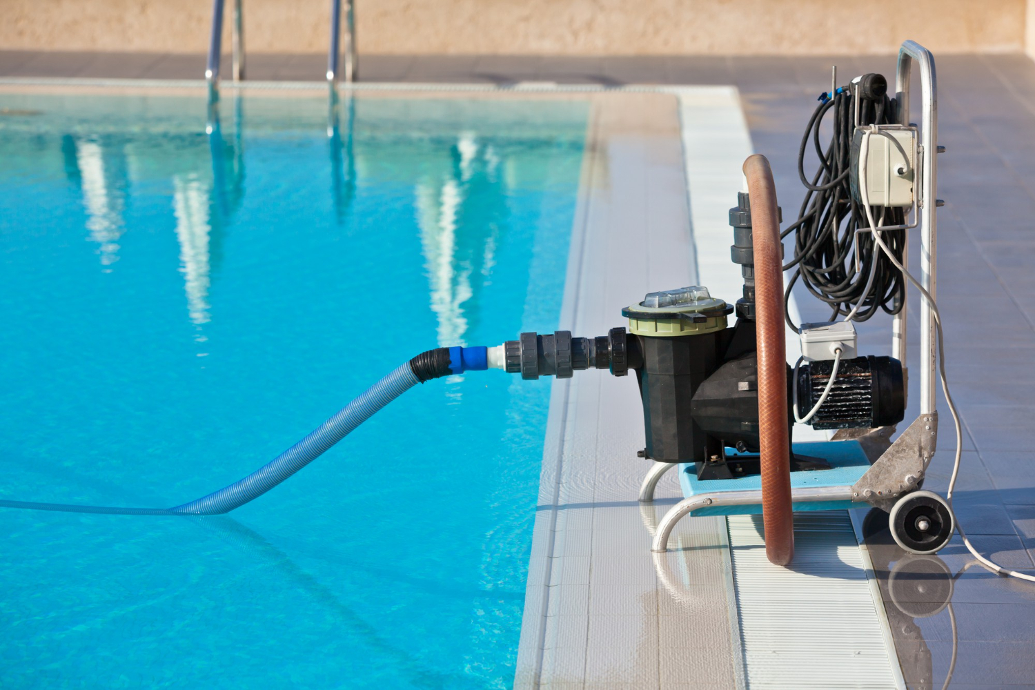 Maintenance equipment visiting a customer for weekly pool maintenance